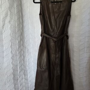 Chartou Brown Faux Leather Sleeveless Dress